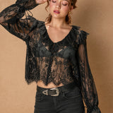 Lace Button Long Sleeve
