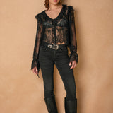 Lace Button Long Sleeve