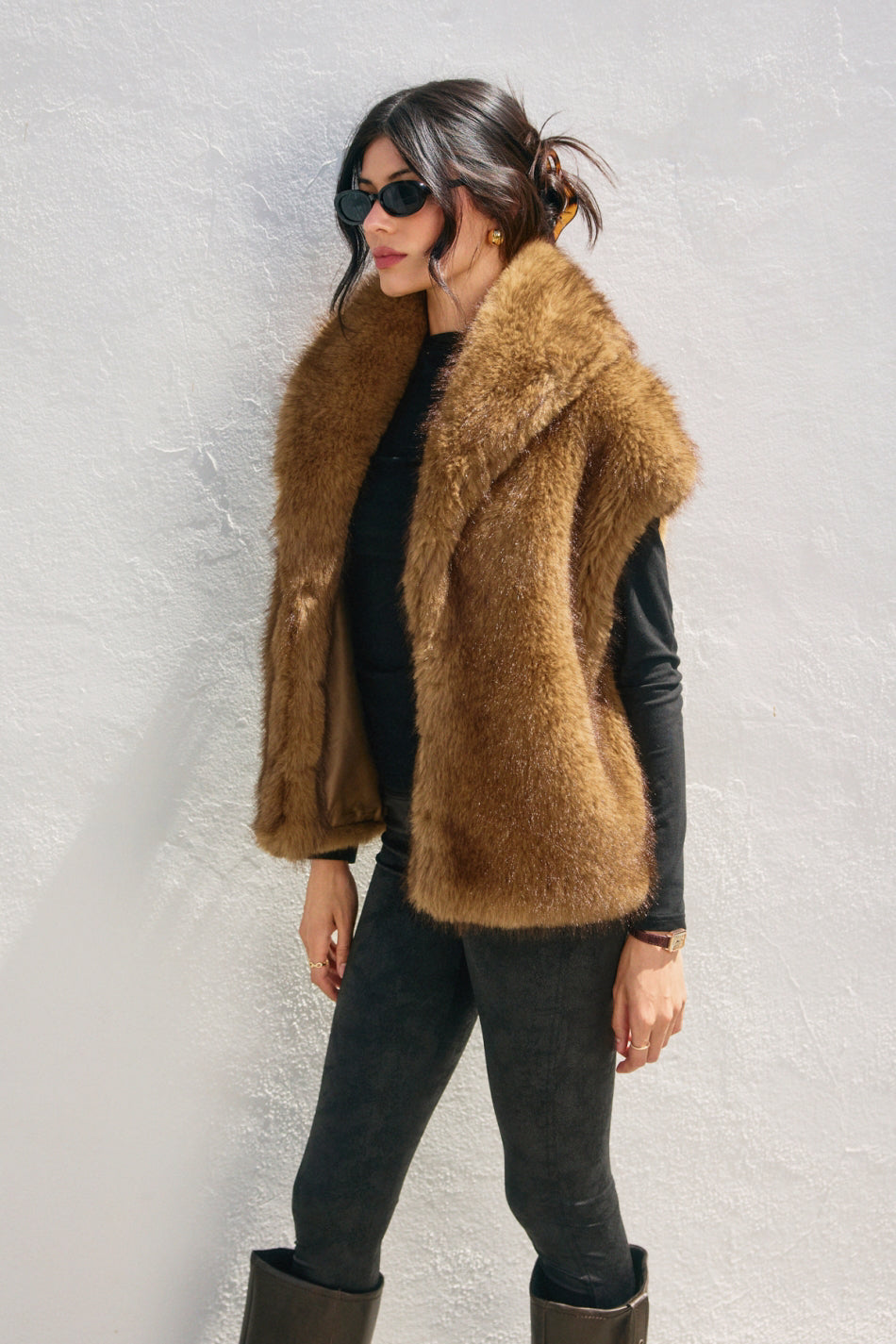 Fur Vest - light brown, womens outerwear collection