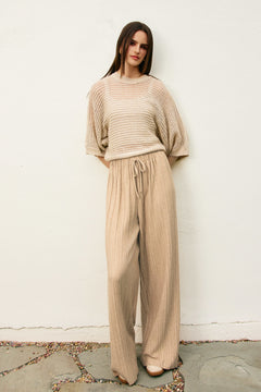 Pleated High Waisted Pant - Beige, Women's Pants Collection