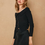 Off Shoulder Sweater With Buttons - black, womens top collection