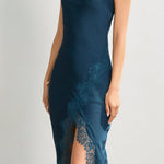 Strapless Satin Lace Trim Dress - emerald, womens dress collection