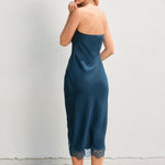 Strapless Satin Lace Trim Dress - emerald, womens dress collection