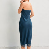 Strapless Satin Lace Trim Dress - emerald, womens dress collection