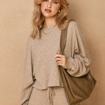 Boat Neck Sweater With Sparkle Detail - taupe, womens top/matching set collection