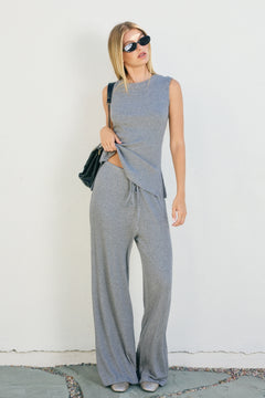 Ribbed Wide Leg Pant With Sparkle Detail - grey, womens pants/matching set collection