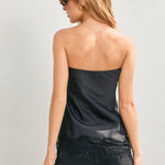 Asymmetrical Lace Trim Tube Top - black, womens top collection