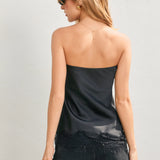 Asymmetrical Lace Trim Tube Top - black, womens top collection