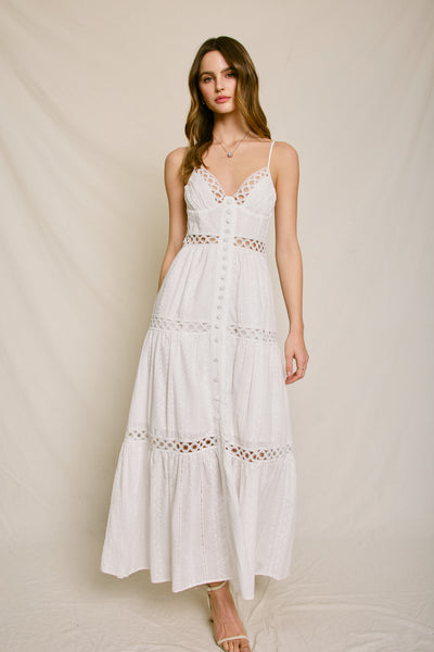 Eyelet Sleeveless Maxi With Buttons Ivory / L