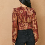 Printed Top With Hook and Eye Bottom - crimson/gold, womens top collection