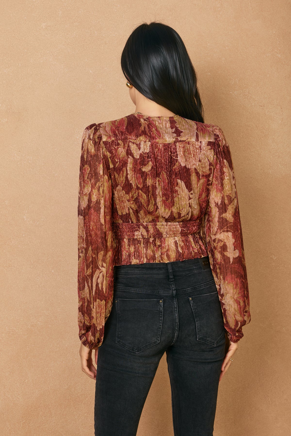 Printed Top With Hook and Eye Bottom - crimson/gold, womens top collection