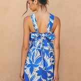 Blue Floral Halter Dress