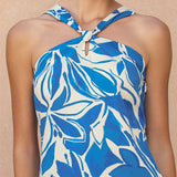 Blue Floral Halter Dress