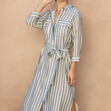 Quarter Sleeve Tie Front Maxi Shirt Dress