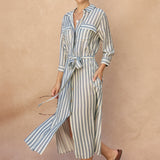 Quarter Sleeve Tie Front Maxi Shirt Dress