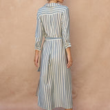 Quarter Sleeve Tie Front Maxi Shirt Dress