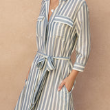 Quarter Sleeve Tie Front Maxi Shirt Dress