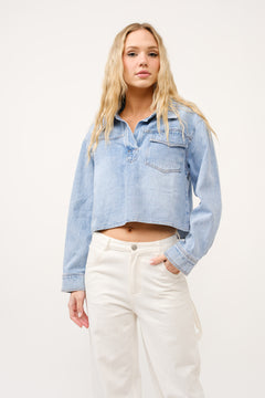 Long Sleeve Pull Over Denim Top