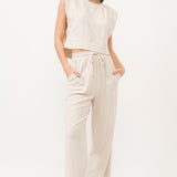 Shoulder Pad Linen Top and Pant Set