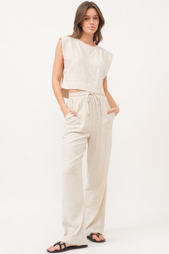 Shoulder Pad Linen Top and Pant Set