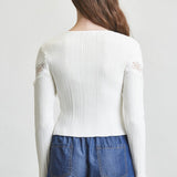 Lace Insert Ribbed Sweater Top