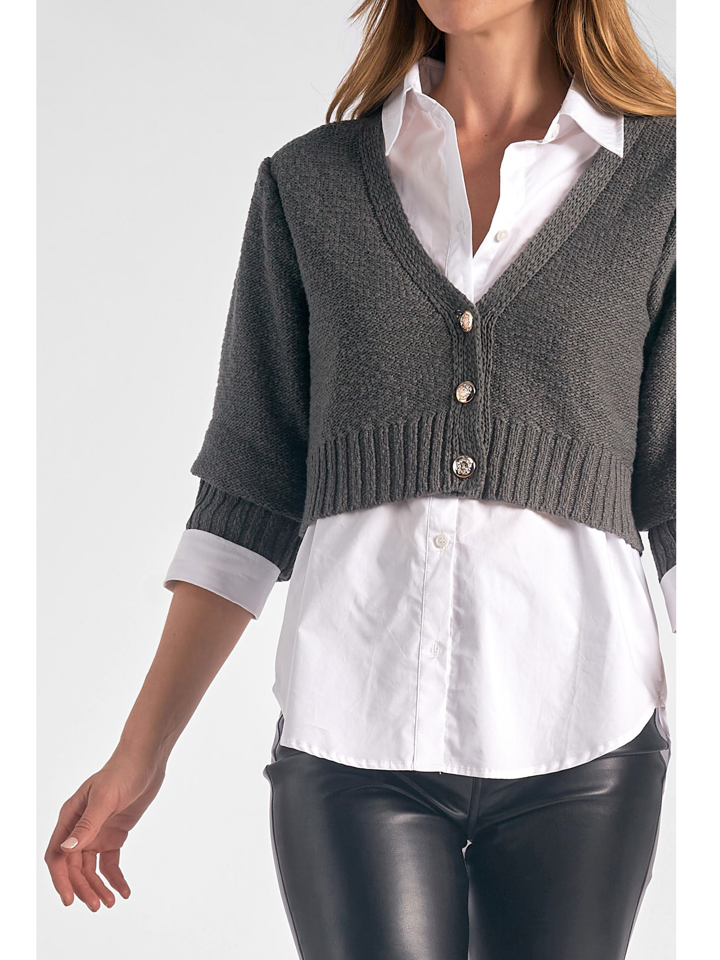 Cropped button outlet down cardigan