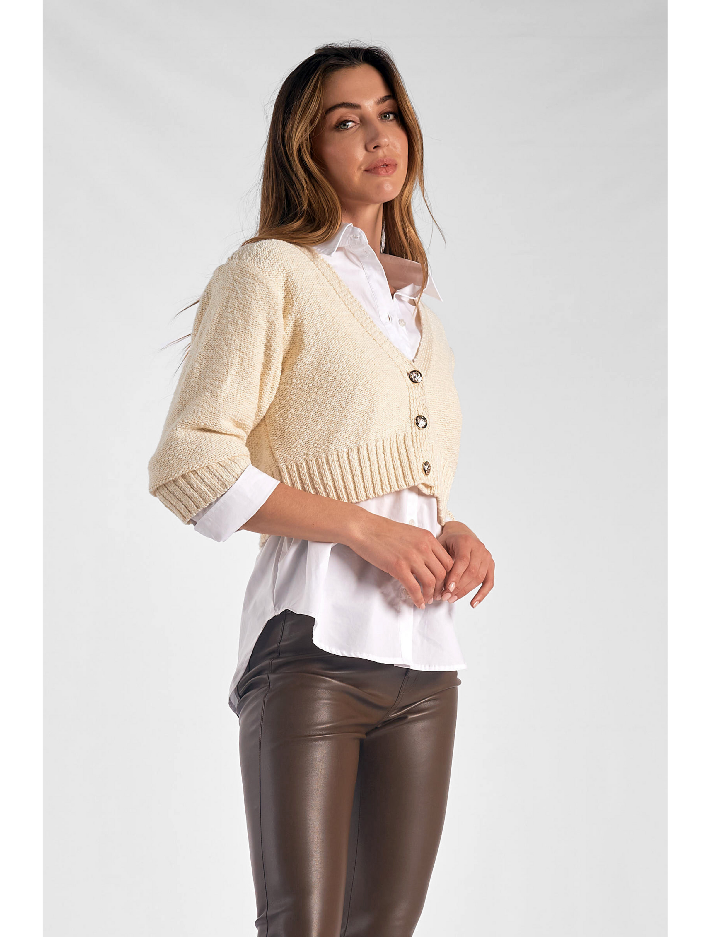 Cropped button 2024 down sweater