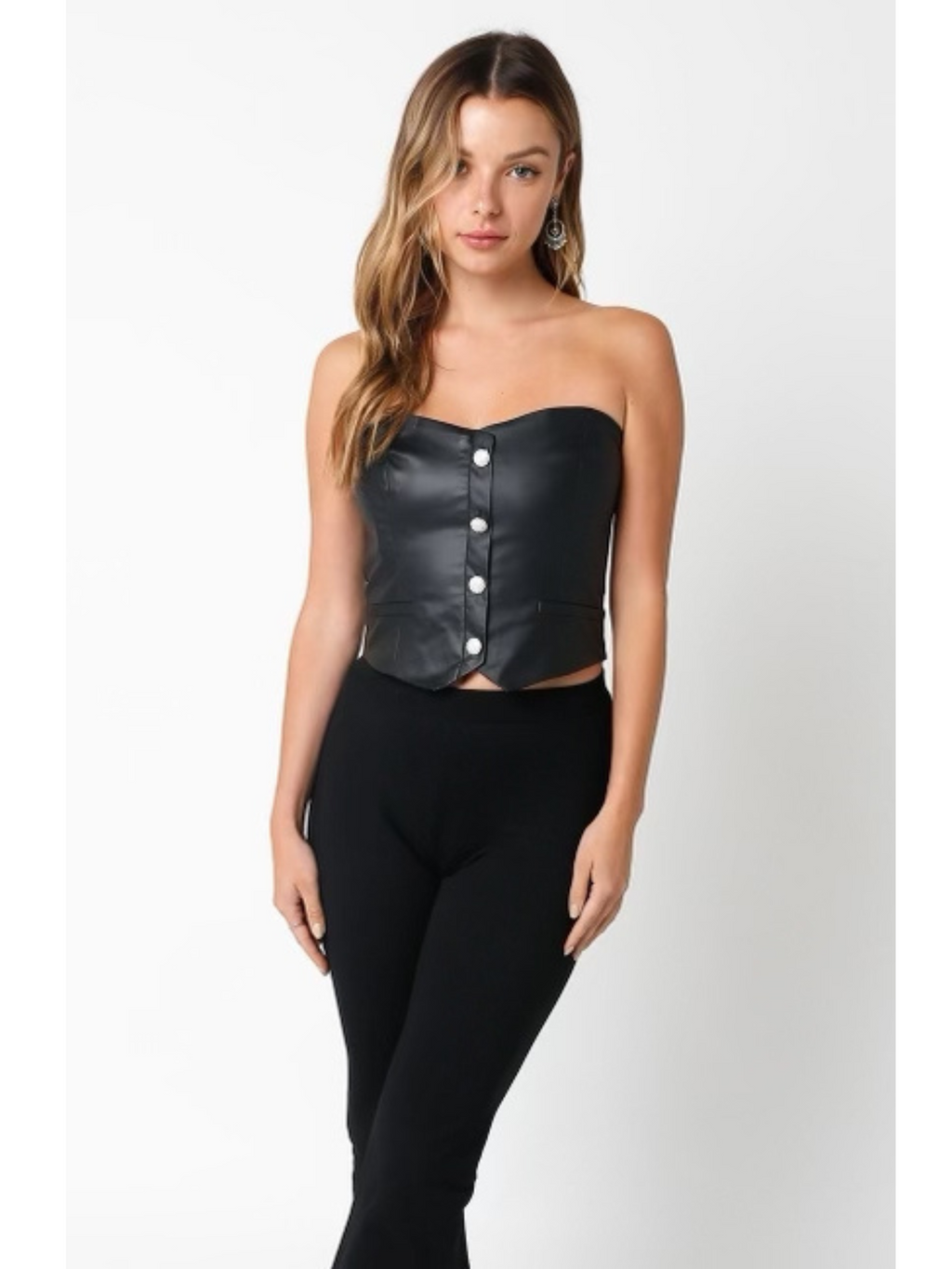 Faux Leather Tube Top with Buttons – Ruby and Jenna