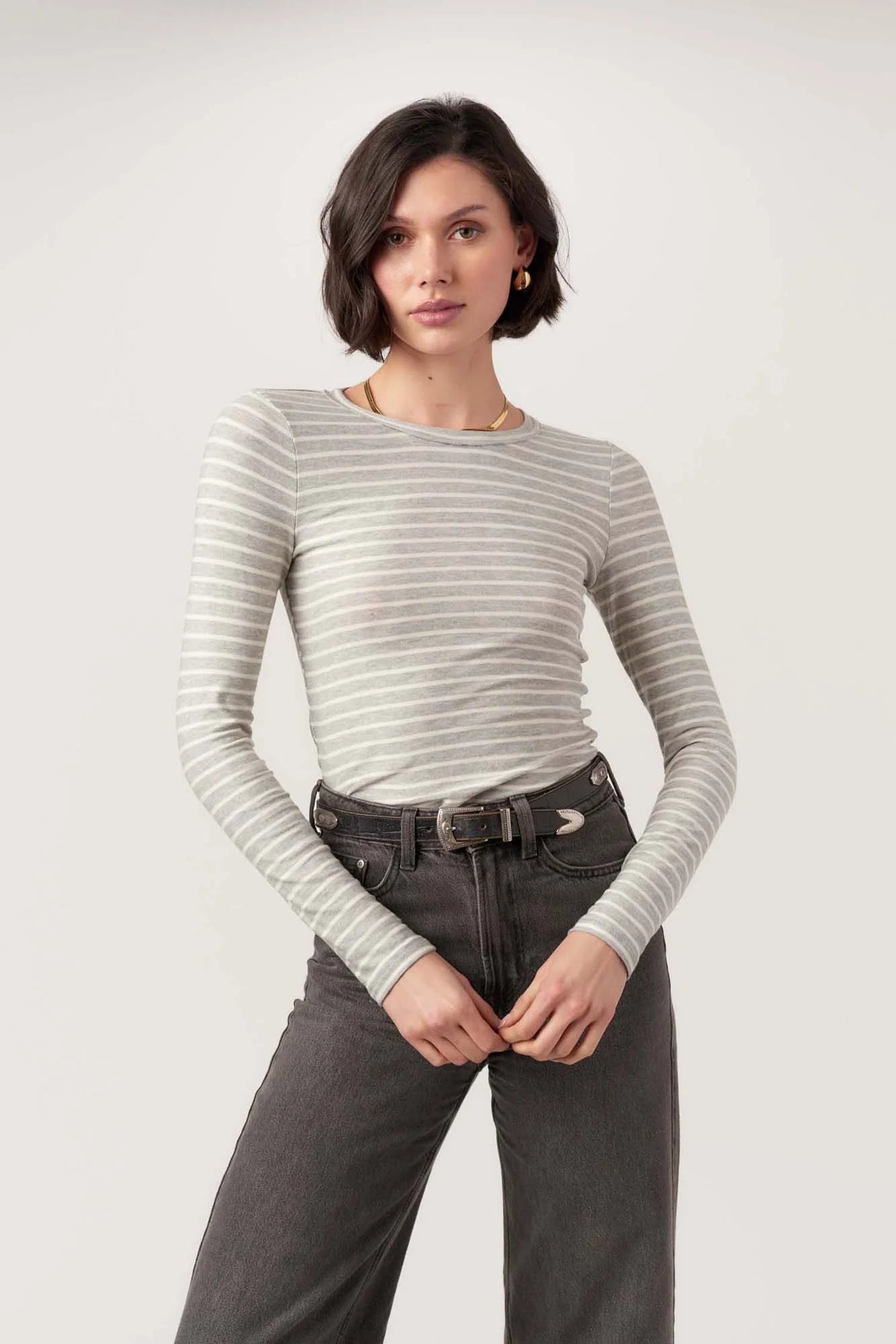 Stripe Crew Neck - heather gray/ivory, womens top collection