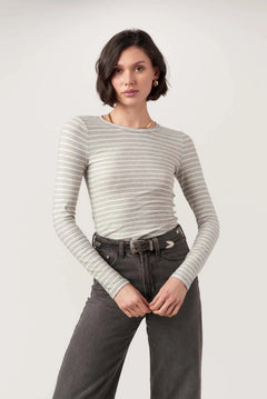 Stripe Crew Neck - heather gray/ivory, womens top collection