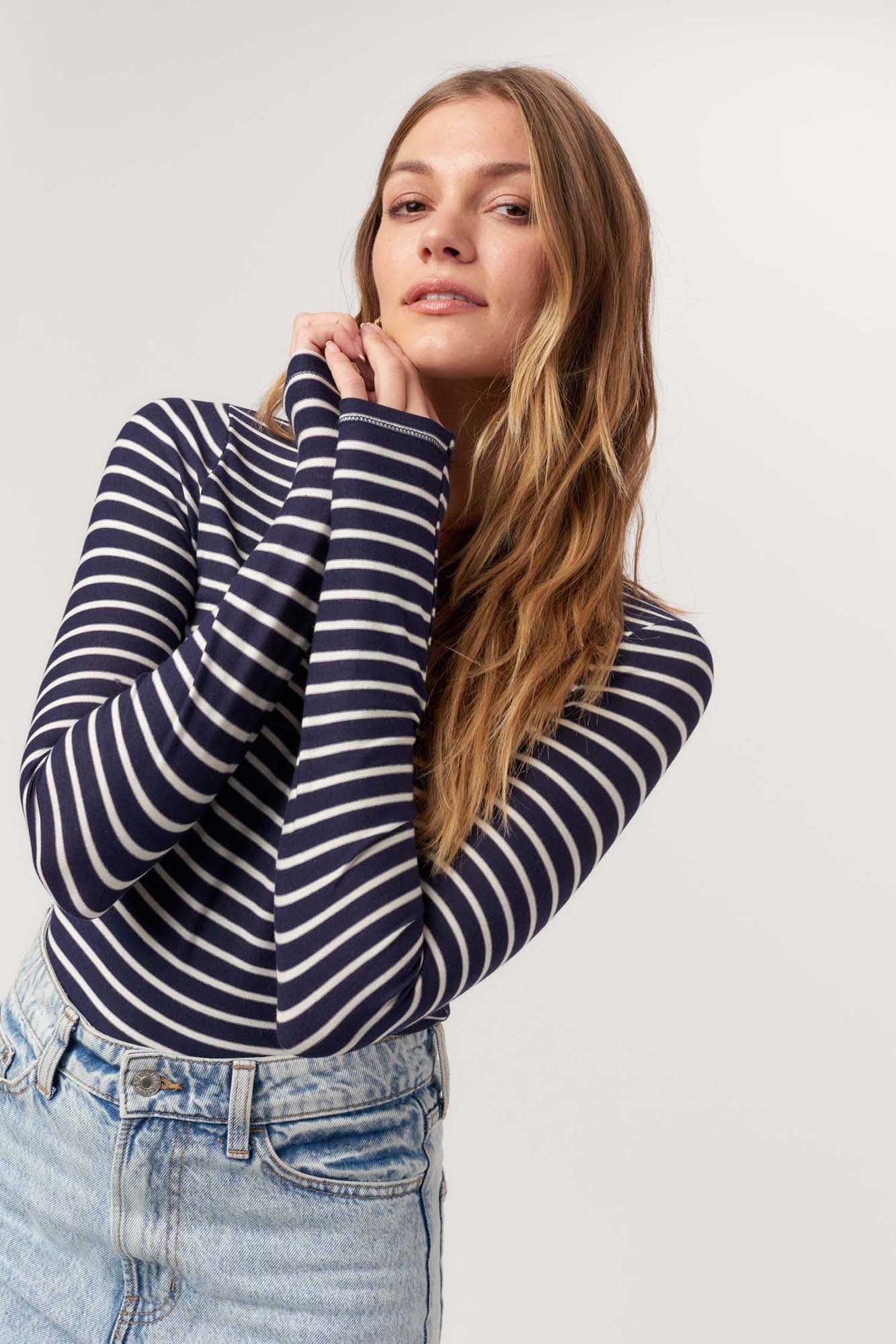 Stripe Crew Neck - navy/ivory, womens top collection