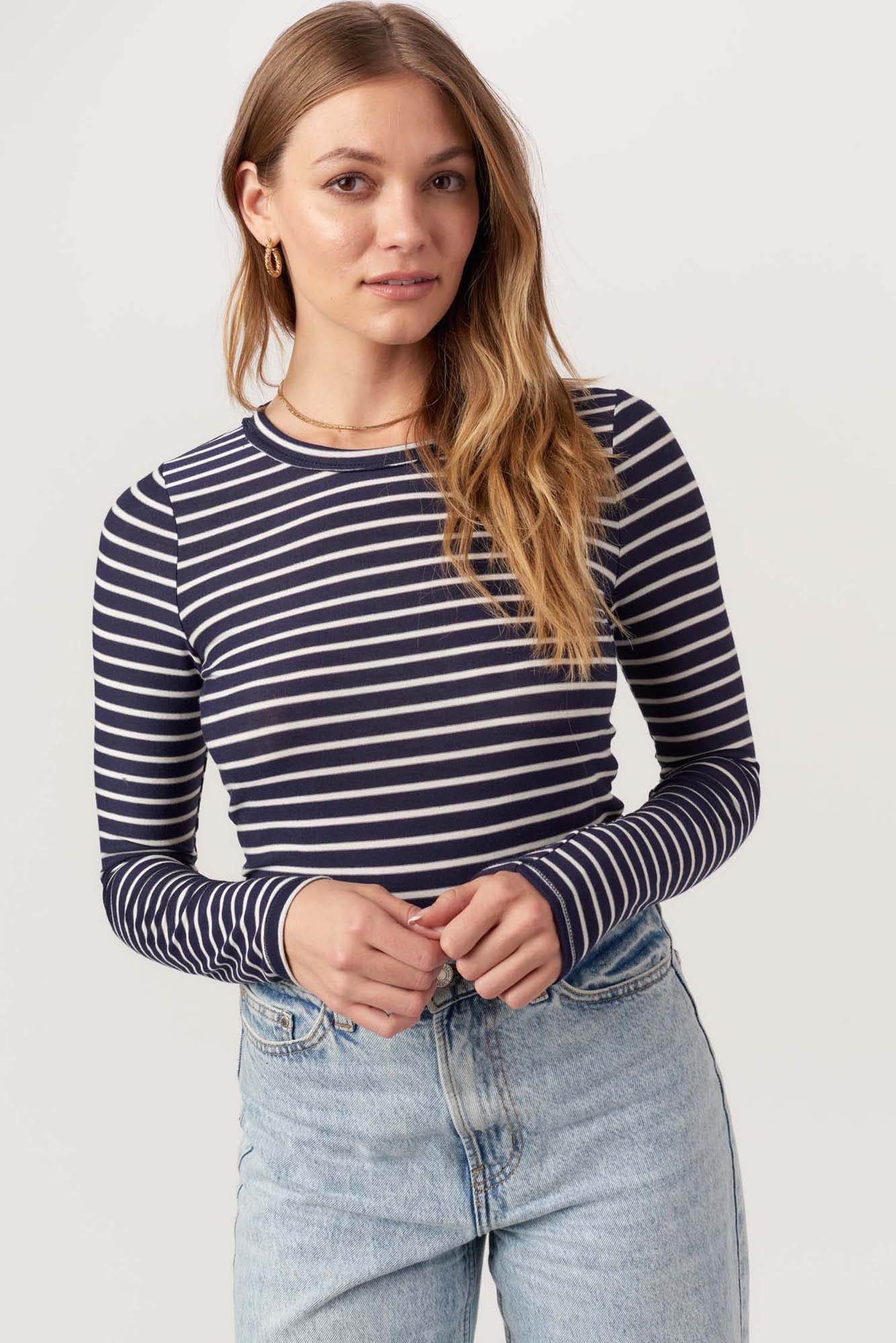 Stripe Crew Neck - navy/ivory, womens top collection