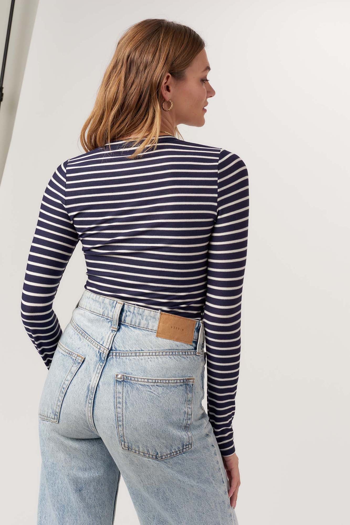 Stripe Crew Neck - navy/ivory, womens top collection