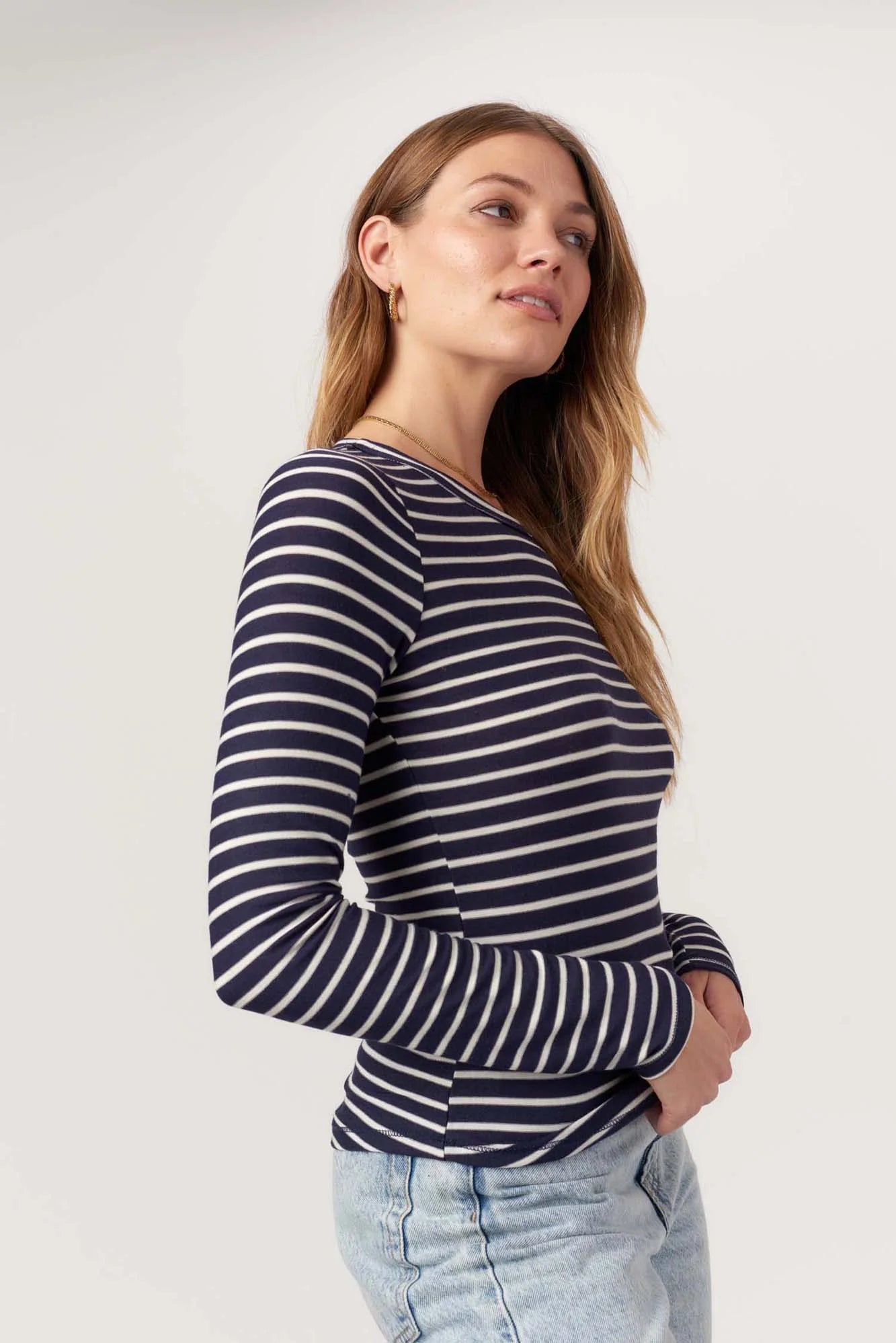 Stripe Crew Neck - navy/ivory, womens top collection