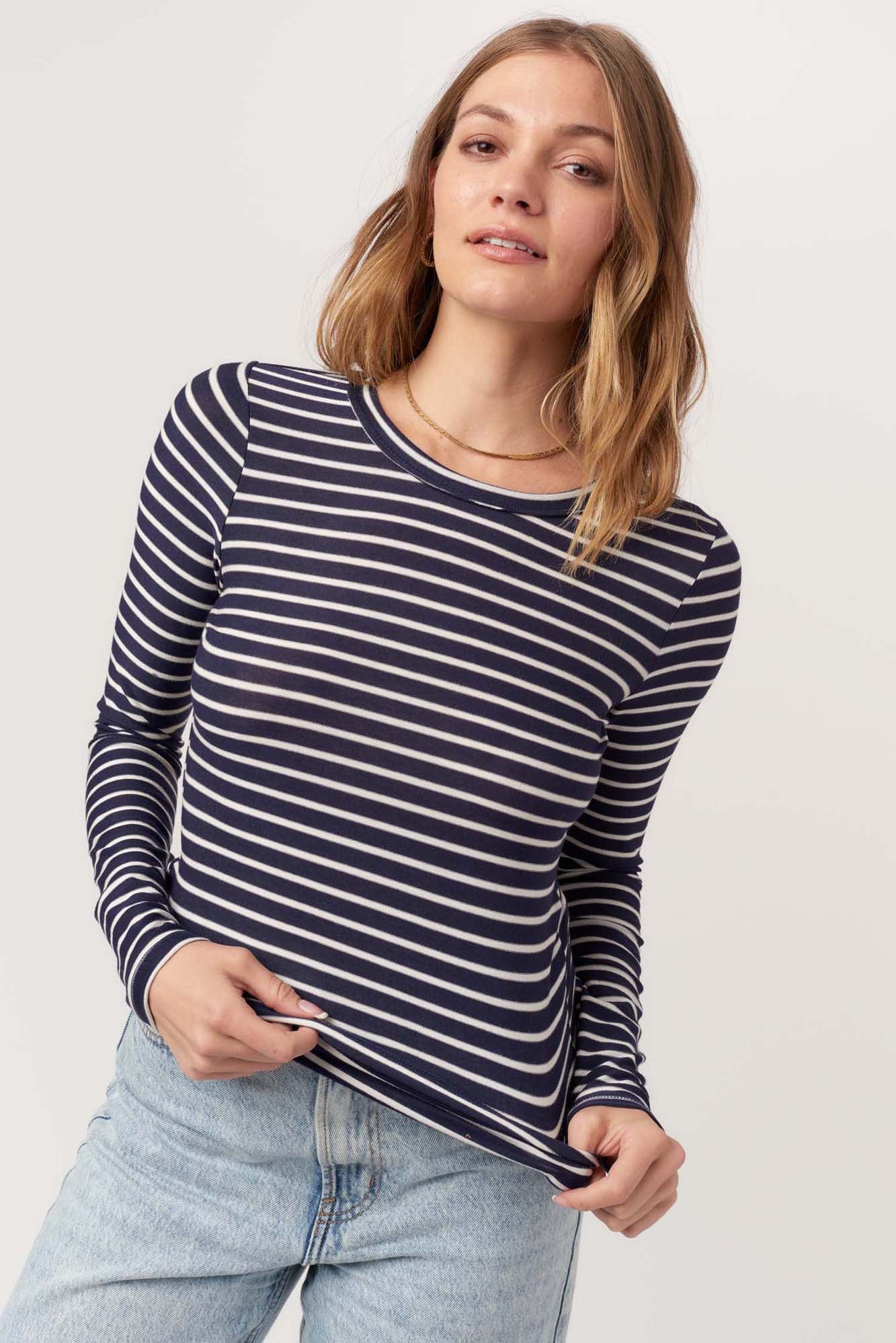 Stripe Crew Neck - navy/ivory, womens top collection