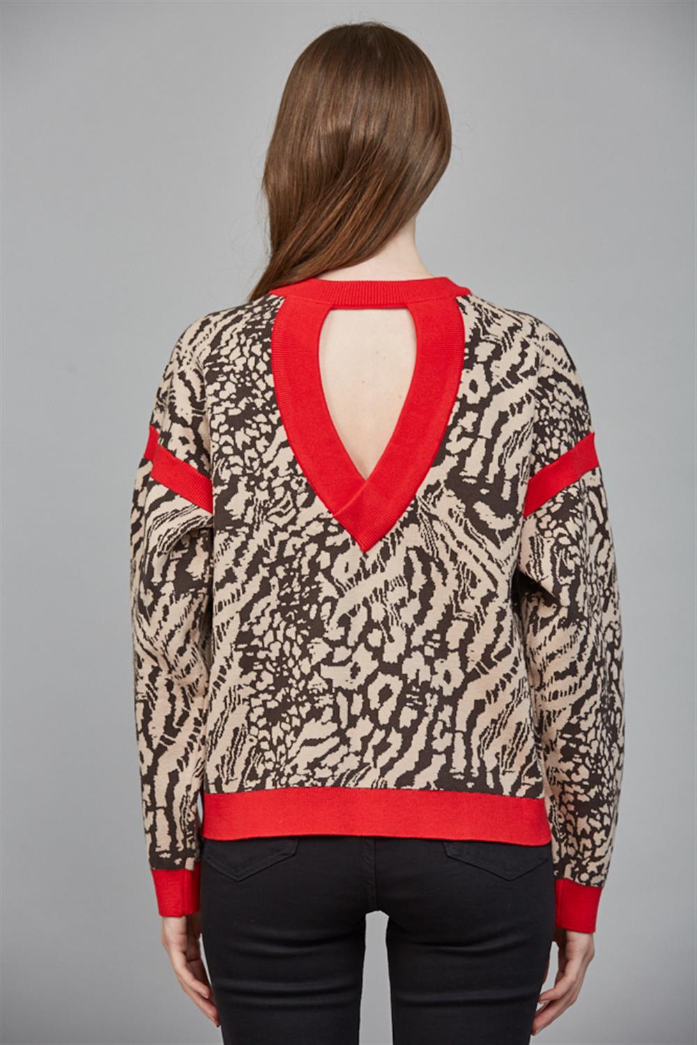 Open Back Sweater - taupe/brown/ red, womens sweater collection