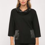 Satin Cowl Neck Bell Sleeve Sweater