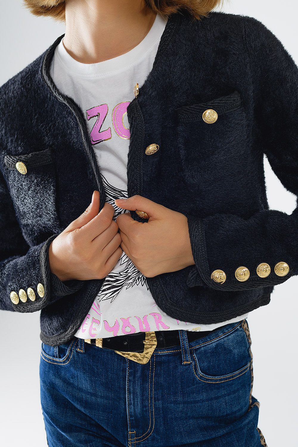 Cardigan With Buttons - Black, Women's Tops Collection