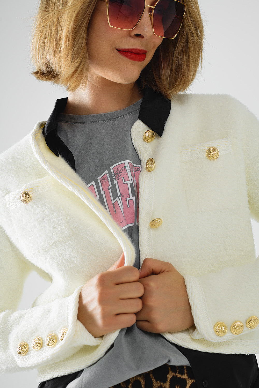 Cardigan With Multi Button - Cream, Women's Tops Collection