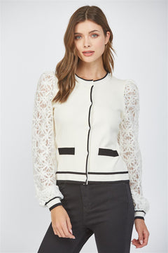 Lace Sleeve Button Cardigan - Ivory, Women's Tops Collection