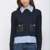 Denim Patch Pocket Sweater