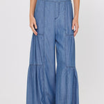 Tiered Wide Leg Pant - blue, womens pant collection 