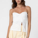 Cotton Front Twist Strapless Tube - Off White, Women's Tops Collection