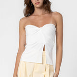 Cotton Front Twist Strapless Tube - Off White, Women's Tops Collection