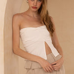 Cotton Front Twist Strapless Tube - Off White, Women's Tops Collection