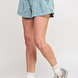 Banded Button Down Flare Out Short