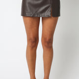 Vegan Leather Skirt With Short Lining - Brown, Women's Skirts Collection
