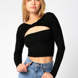 Front Cutout Long Sleeve Top