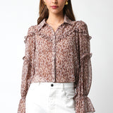 Leopard Ruffle Button Up