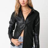 Vegan Leather Button Down Top